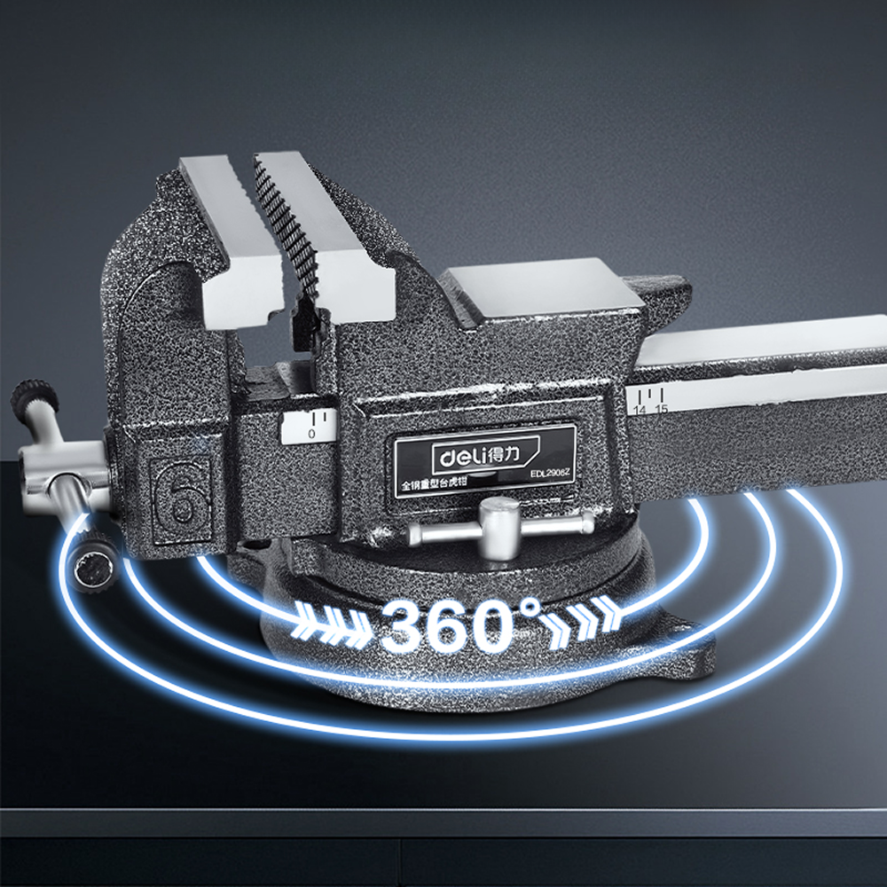 Тиски стальные Deli YS EDL2906Z, поворотные, с наковальней, 6"-150 мм - 4