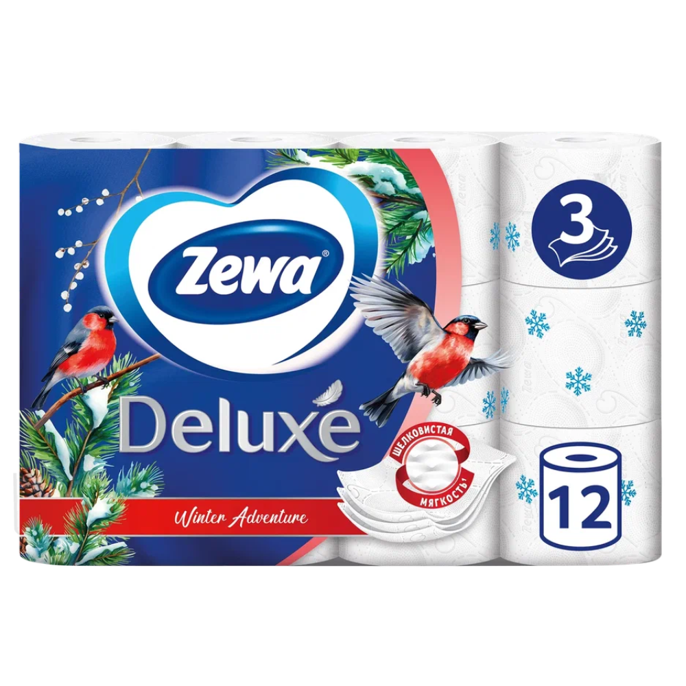 Бумага туалетная "Zewa Deluxe", 3 слоя, 12 рулонов