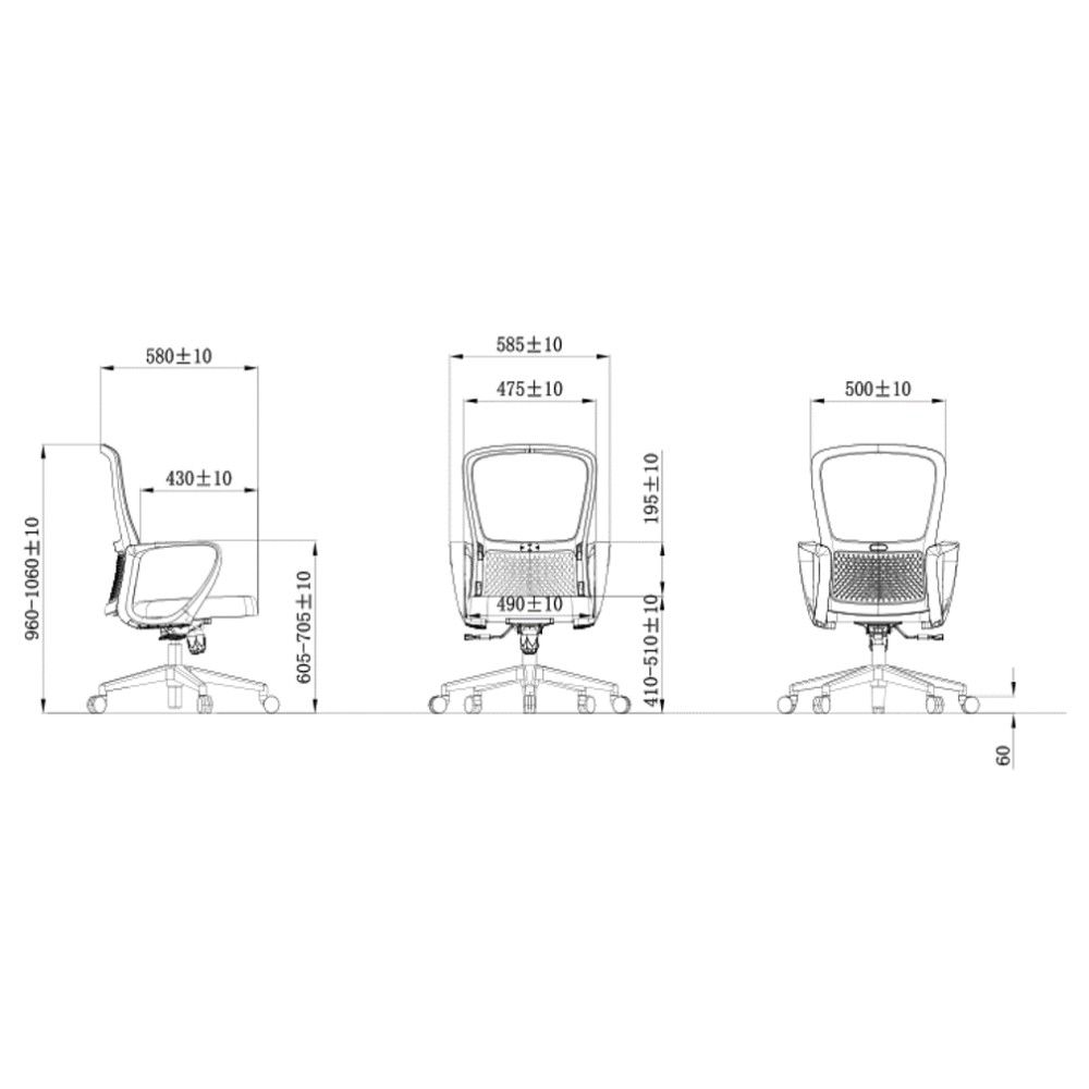 Кресло для персонала SitZone U-069B, сетка, ткань, пластик, черный, 2 шт/упак - 5