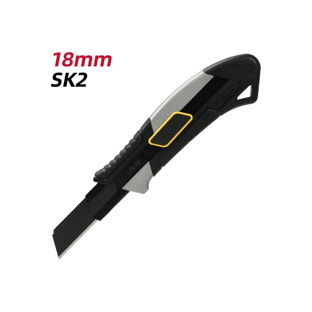 Нож строительный Deli YS EDL4256, 18 мм, корпус из алюминиевого сплава, прорезиненная рукоятка, автоблокировка