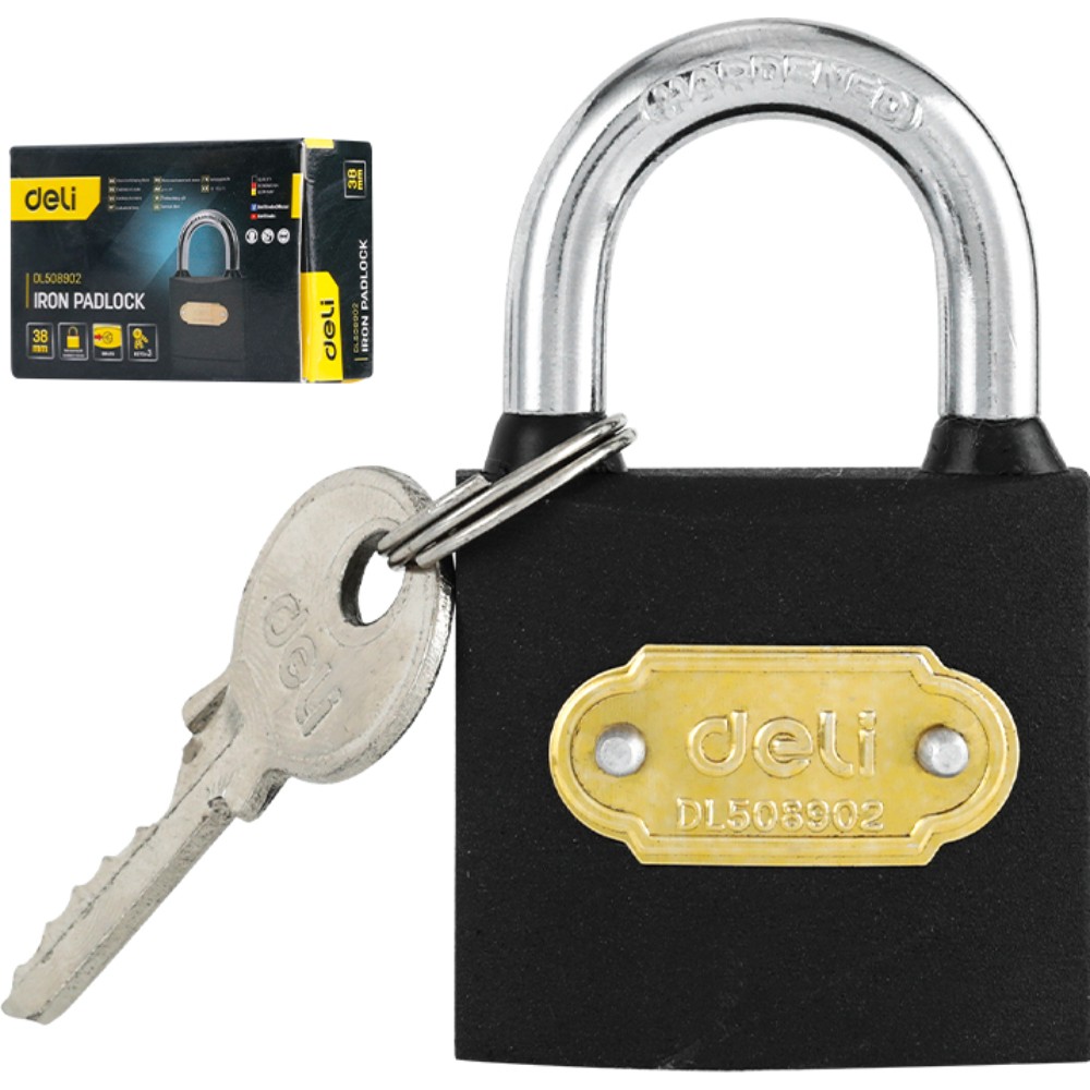 Замок навесной Deli YS EDL508902, 38 мм, автомат, 3 ключа, защита от влаги