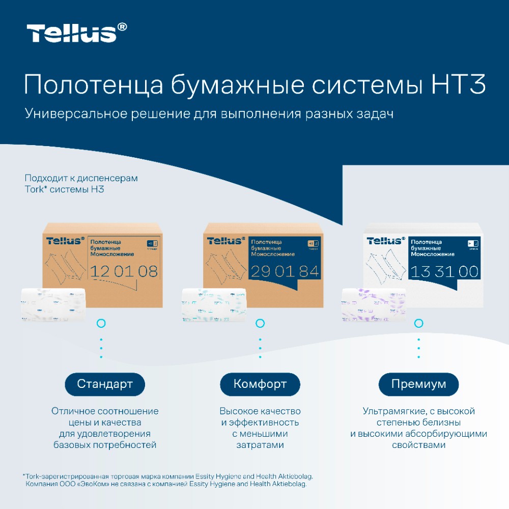 Полотенца бумажные Tellus Синглфолд Комфорт, листовые, 2 слоя, 200 листов, H3