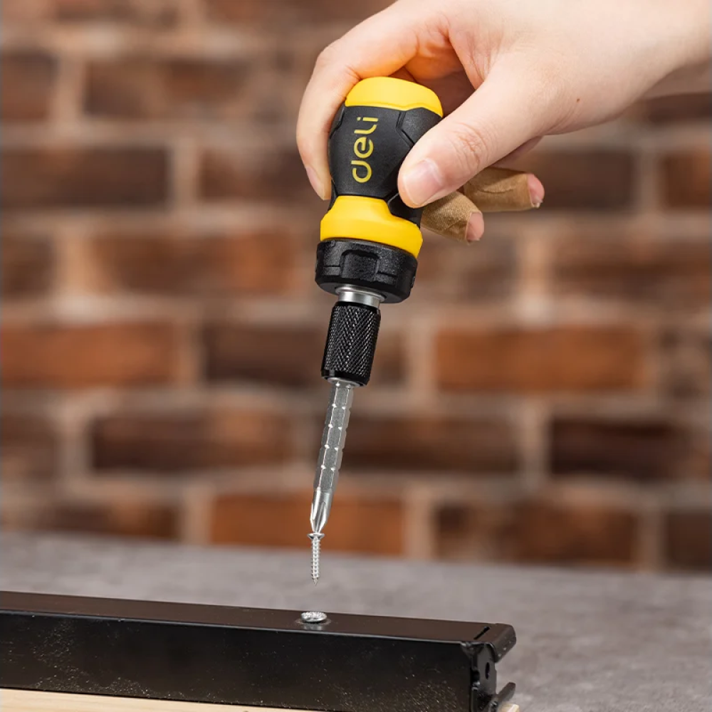 Двухсторонняя отвертка Deli YS EDL626010, с трещоткой, PH2+SL6 - 6