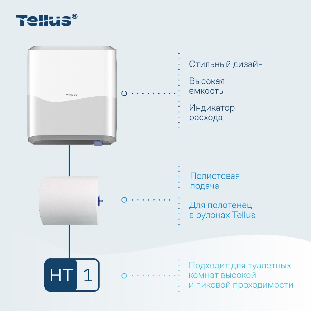 Диспенсер Tellus Matic, для полотенец в рулонах белый, HT1 - 9