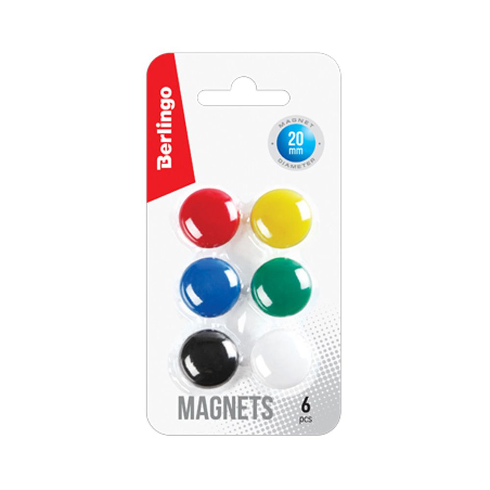 Кнопки магнитные "Berlingo", 20 мм, 6 шт, ассорти