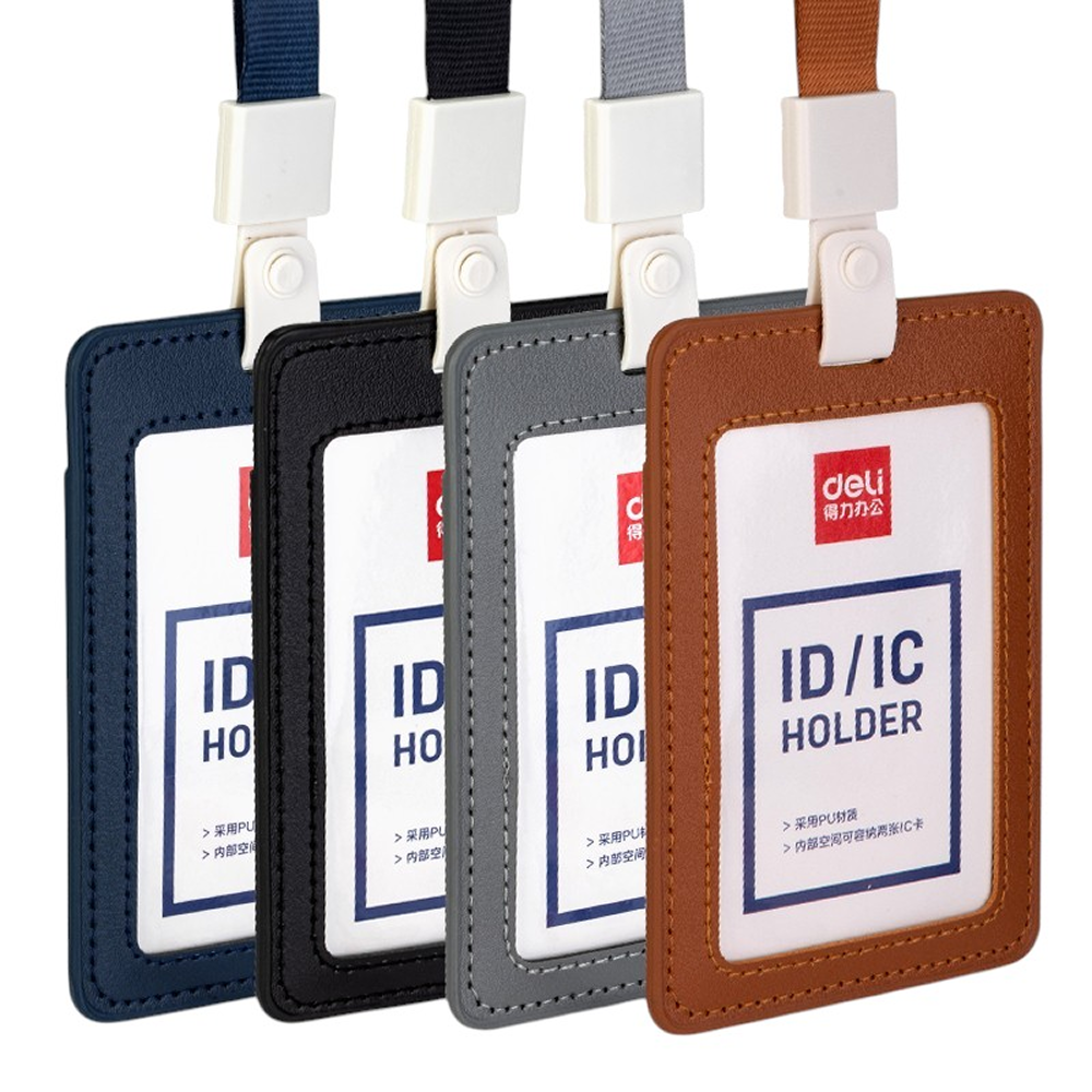 Бэдж для пропусков "Deli", 72х108 мм,  вертикальный, на тесьме с клипом, синий