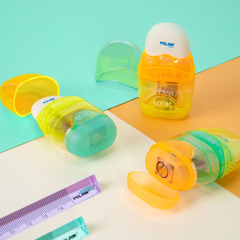 Ластик-точилка Milan "Capsule New Look", контейнером, 1 отверстие, ассорти