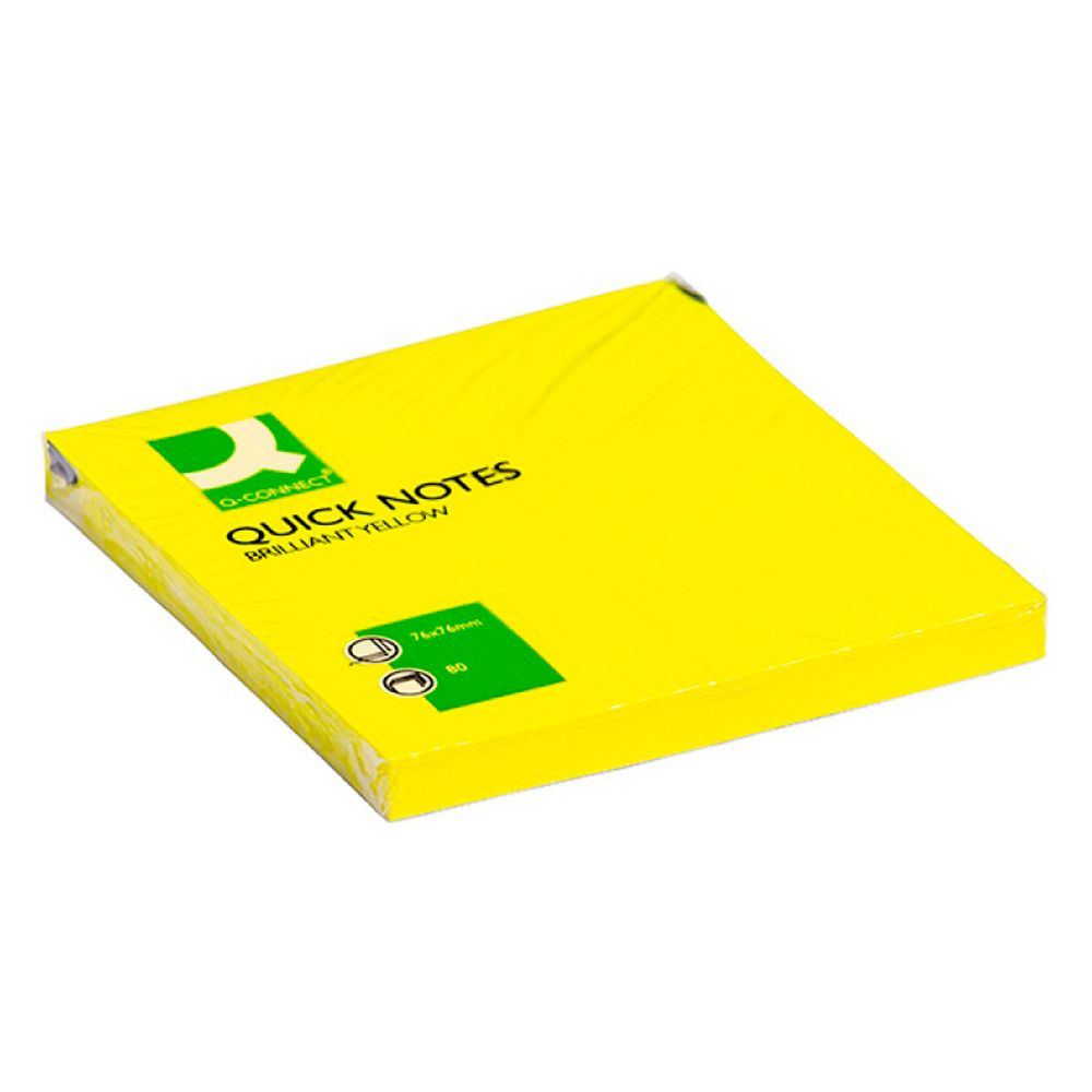 Бумага для заметок "Q-Connect", 76x76 мм, 75 листов, желтый неон