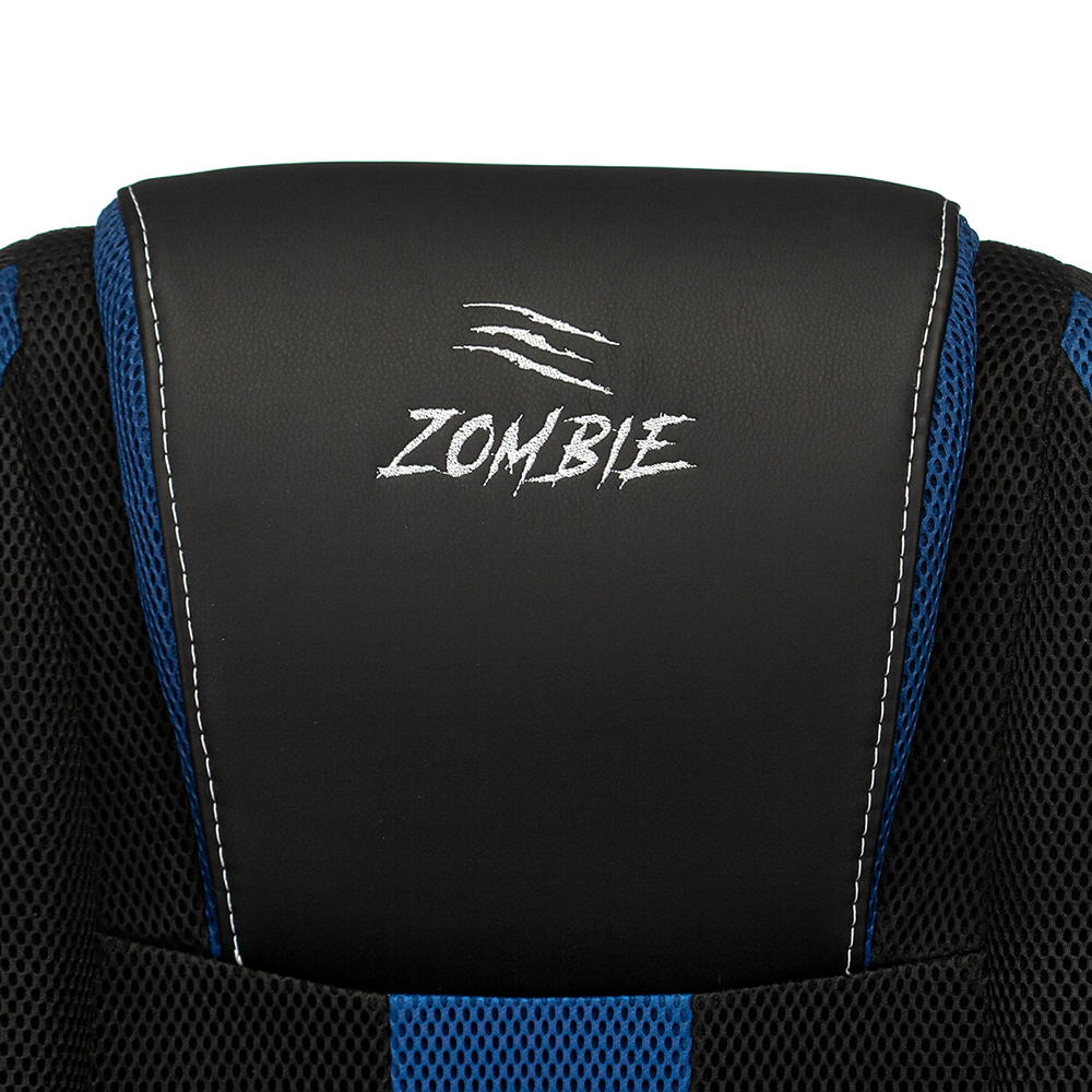 Кресло игровое "Бюрократ Zombie 9", текстиль, экокожа, пластик, черный, синий - 7