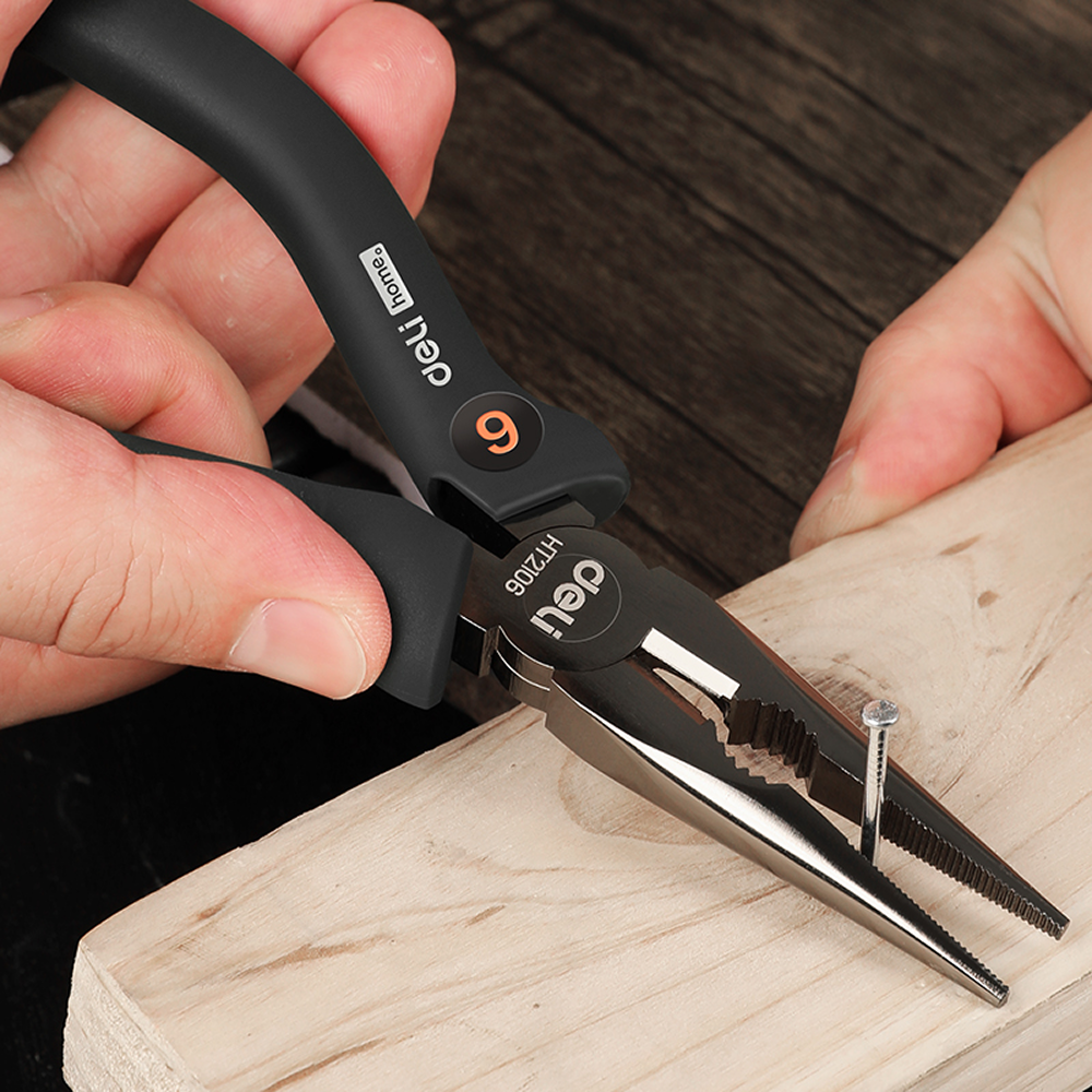 Длинногубцы Deli HS EHT2106, 160 мм, Soft Touch, черный - 4