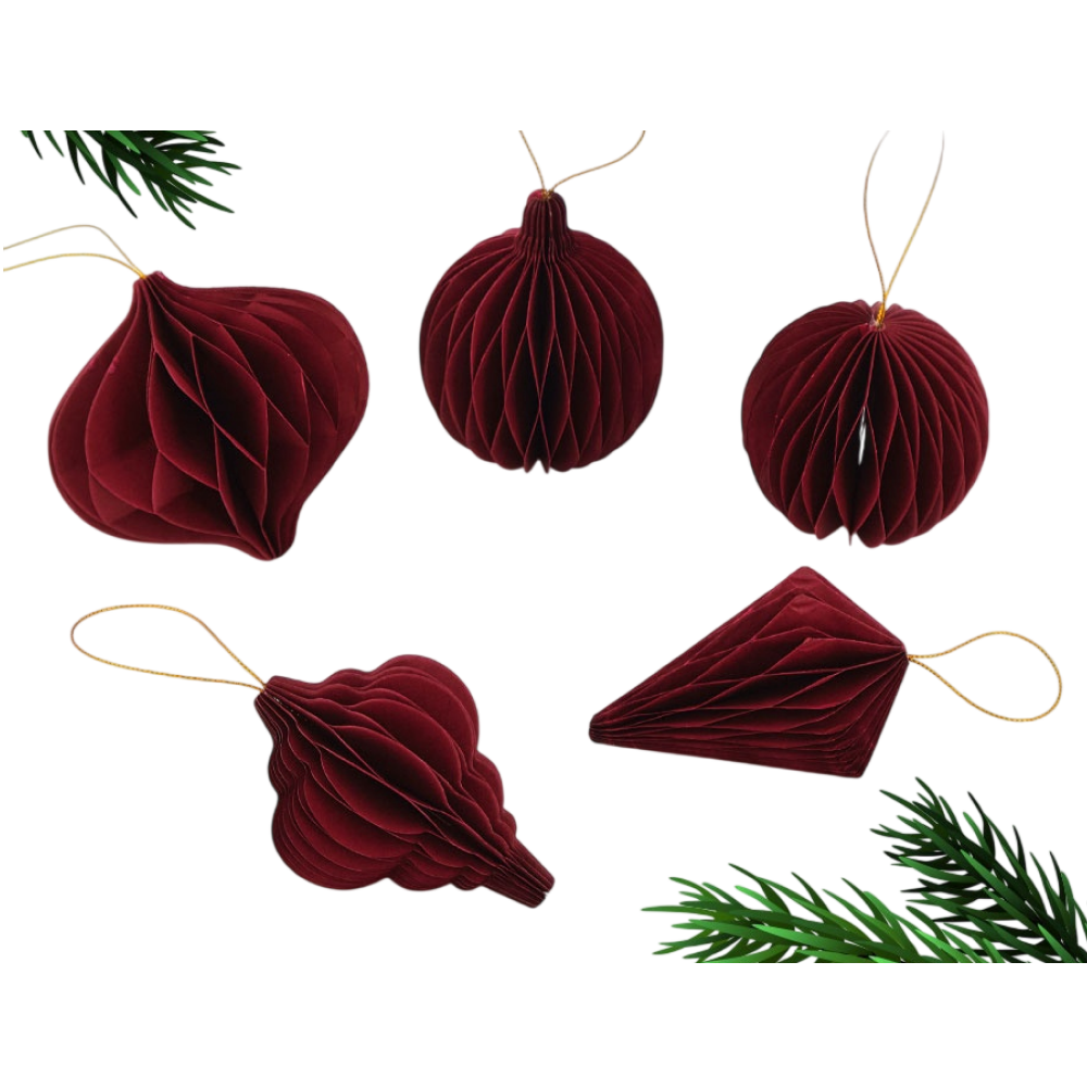 Игрушка бумажная елочная "10888063", 5 шт, бордовый