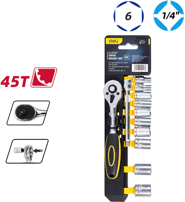 Набор торцевых ключей "Deli" EDL0012T,12 предметов, 5-14 мм, желтый, серебристый - 2