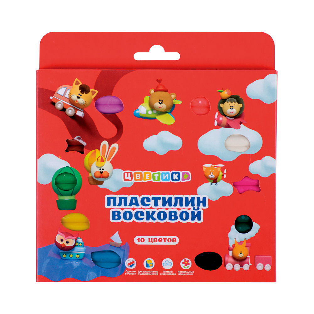 Пластилин восковой "Цветик" для детской лепки, 10 цветов