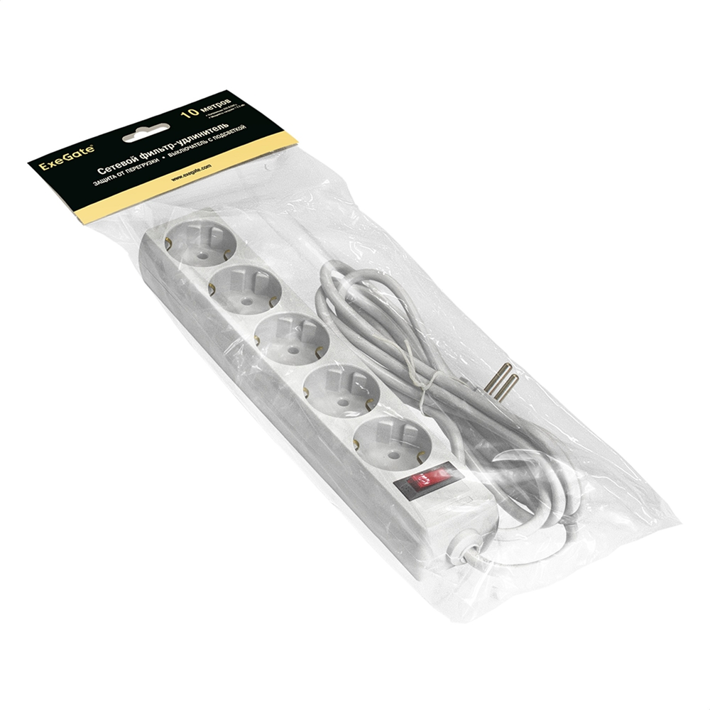 Сетевой фильтр ExeGate SP-5-10W, EX279182RUS, 5 розеток, 10 м, белый - 2