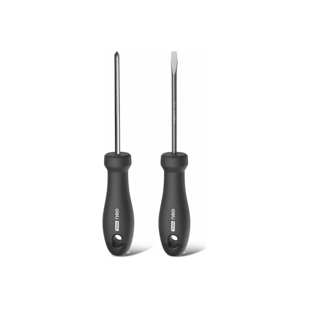 Набор отверток Deli HS EHT1002, 2 шт.(PH1х100,SL5х100), Soft Touch, черный