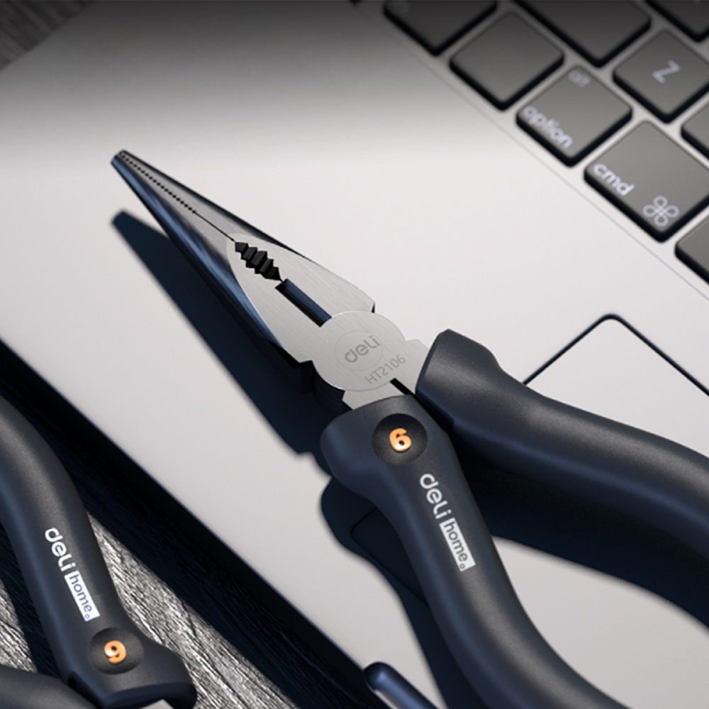 Длинногубцы Deli HS EHT2106, 160 мм, Soft Touch, черный - 3