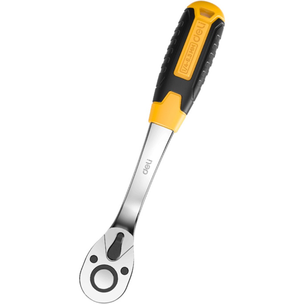 Ключ-трещотка Deli RS EDL2324 1/4", 150 мм, 72 зуба, черный, желтый - 3