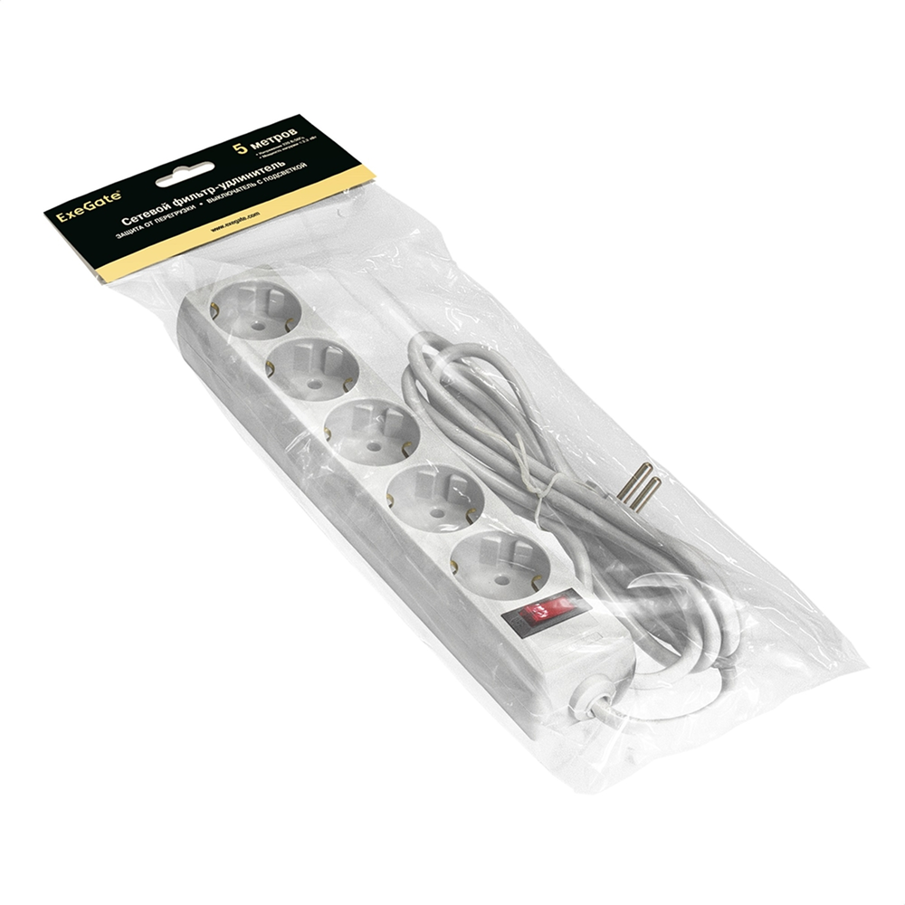 Сетевой фильтр ExeGate SP-5-5W, EX221190RUS, 5 розеток, 5 м, белый - 2