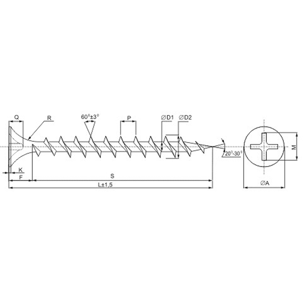Саморез 4.2х90 мм для монтажа ГКЛ к дереву, фосфат, 250 шт.