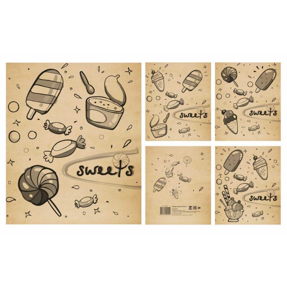 Тетрадь "Сладости", А5, 48 листов, клетка, ассорти 