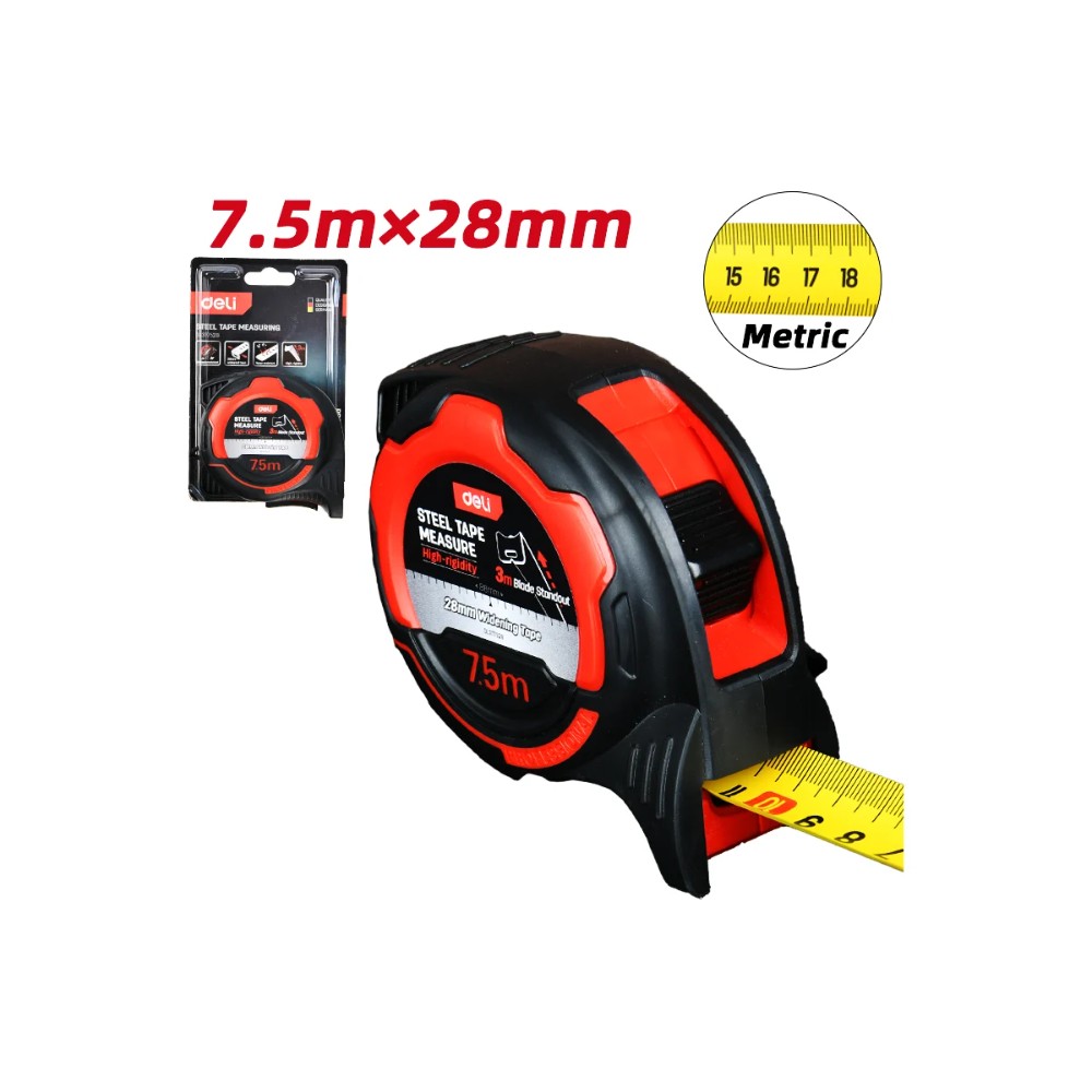Рулетка Deli RS EDL377528Y, 7,5 м х 28 мм, красный, черный - 2