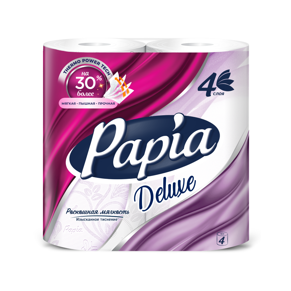 Бумага туалетная  Papia Deluxe, 16,5м, 4 слоя, 4 рулона, 100% целлюлоза