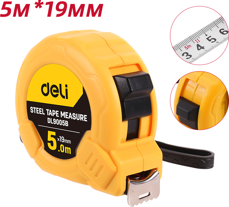 Рулетка Deli "9005B", 5 м, желтый