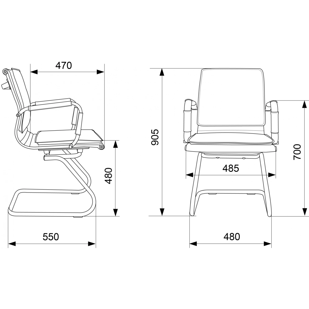 Кресло на полозьях "Бюрократ Ch-993-Low-V", сетка, черный, металл хром - 5