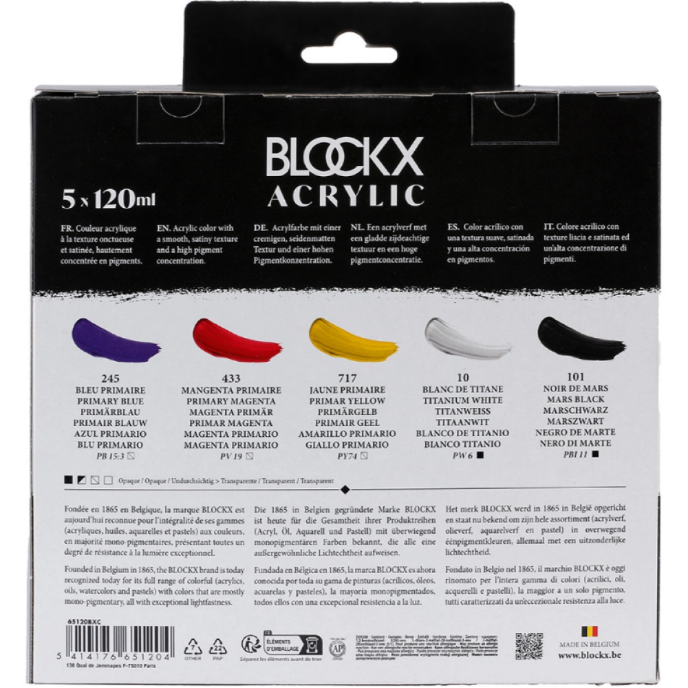 Набор акриловых красок "Blockx. Primaries", 5 цветов, 120 мл - 5
