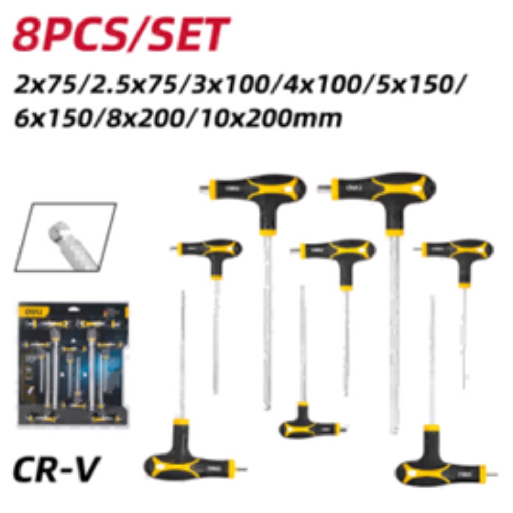 Набор Т-образных шестигранных ключей "Deli", с шаровым наконечником, желтый, черный