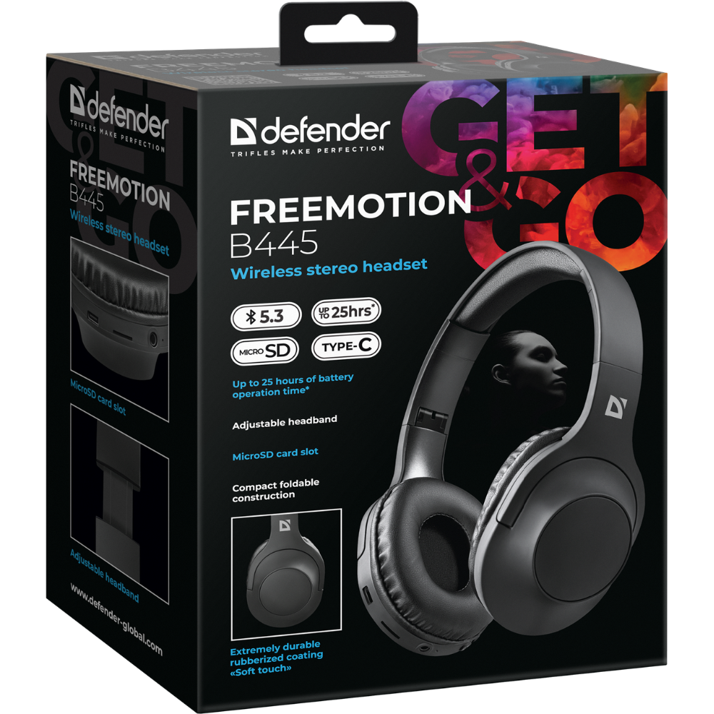 Наушники беспроводные Defender "FreeMotion B445", Bluetooth, черный - 10