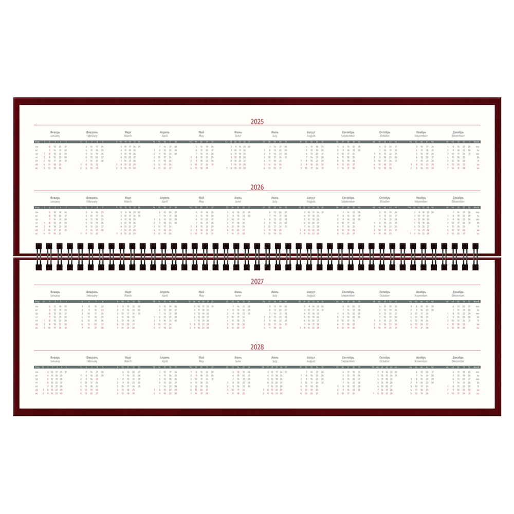 Еженедельник датированный "xGold", кожзам., бордовый, срез золотистый,  2025
