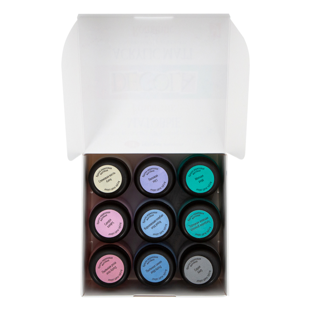 Краска акриловая матовая "Декола романтик", набор 9 цветов, 20 мл, банки - 3