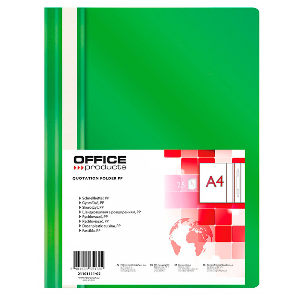 Папка скоросшиватель "Office Products", А4, зеленый