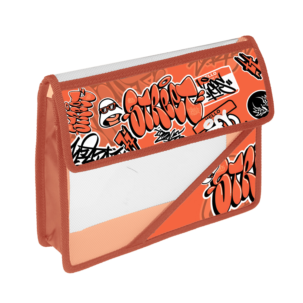 Папка для тетрадей "Яркое граффити", А5, на липучке, пластик, оранжевый