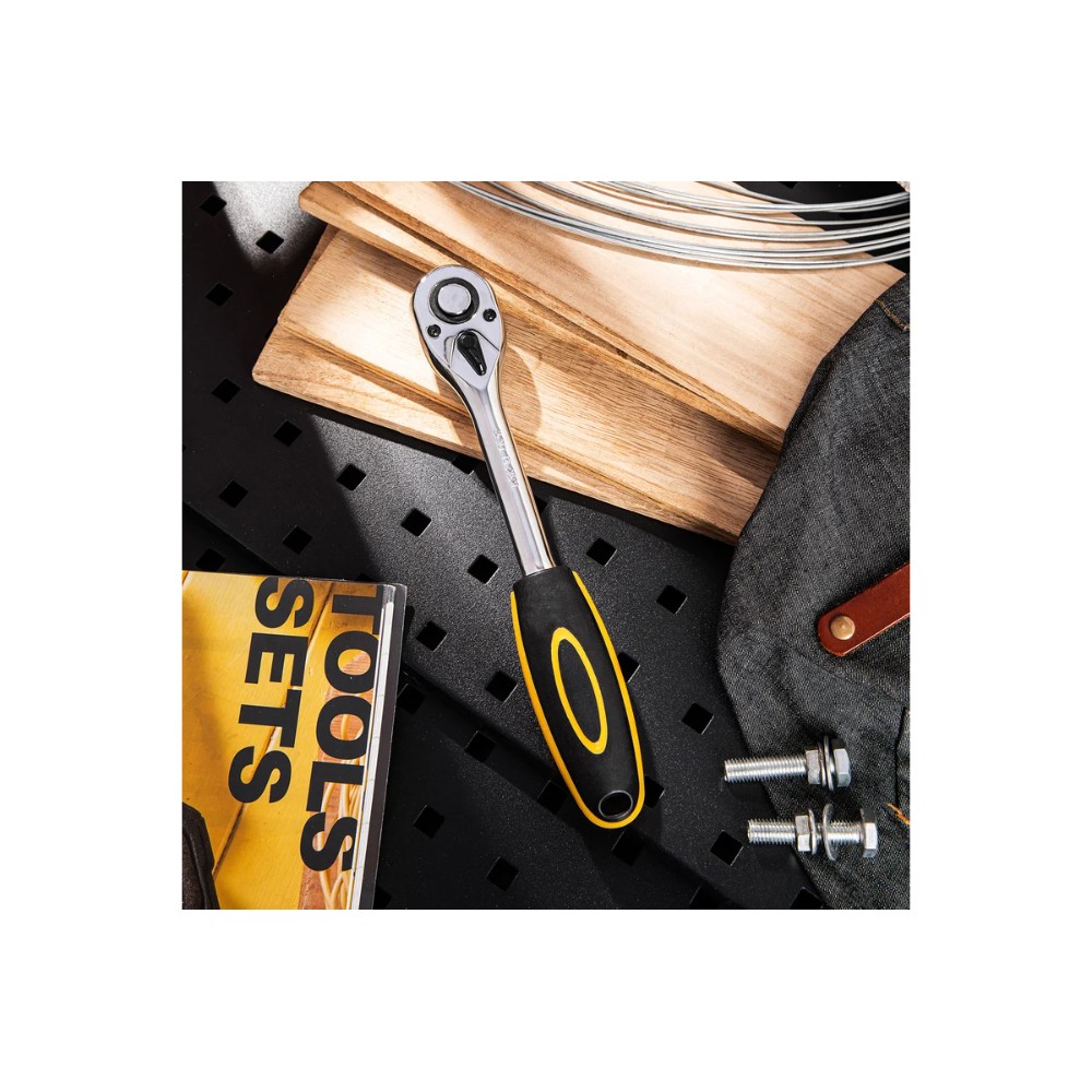 Ключ трещоточный Deli YS EDL2521 1/2", 45Т, 254 мм, с храповым механизмом, черный, желтый - 4