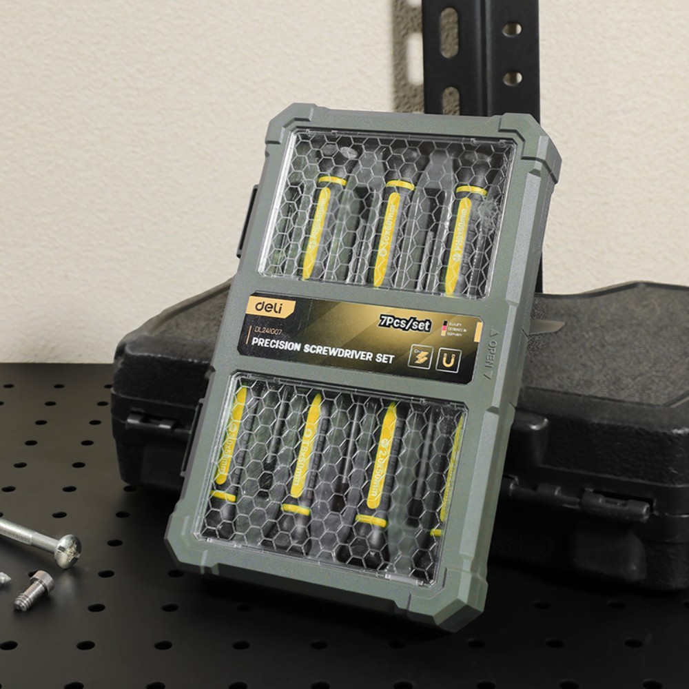 Набор прецизионных отверток Deli YS EDL241007 SL,PH, Torx, 7шт, кейс, черный, желтый