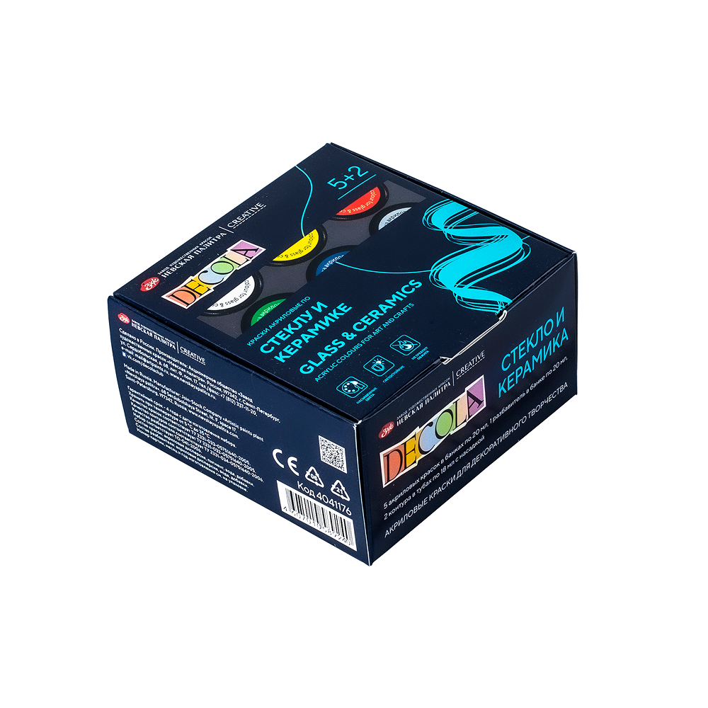 Краска акриловая по стеклу и керамике "Декола", набор 5 цветов, 20 мл, контур 2 шт., разбавитель - 3