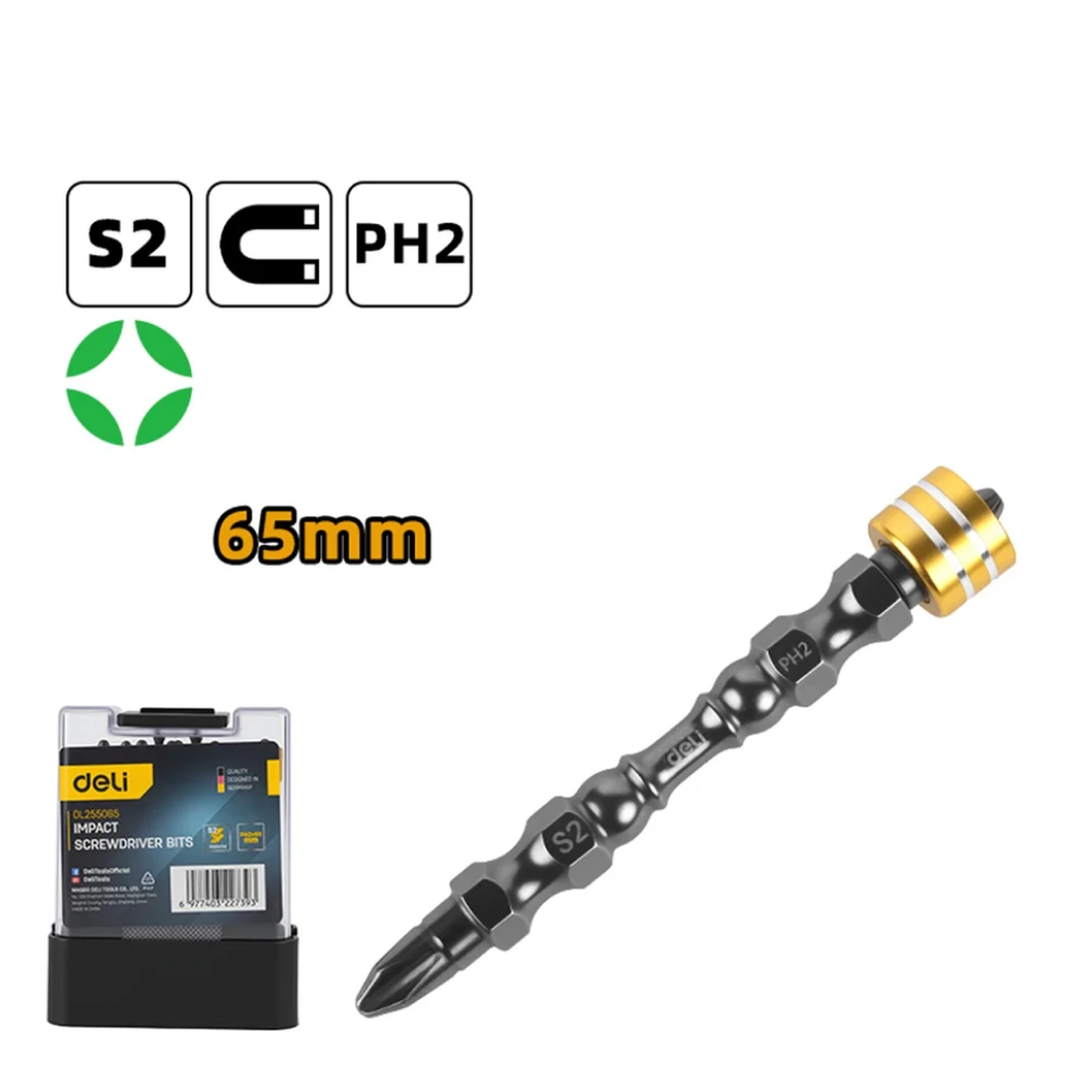 Бита Deli YS EDL255065, с ограничителем, 10 шт., PH2 x 65 мм, для ГКЛ - 2