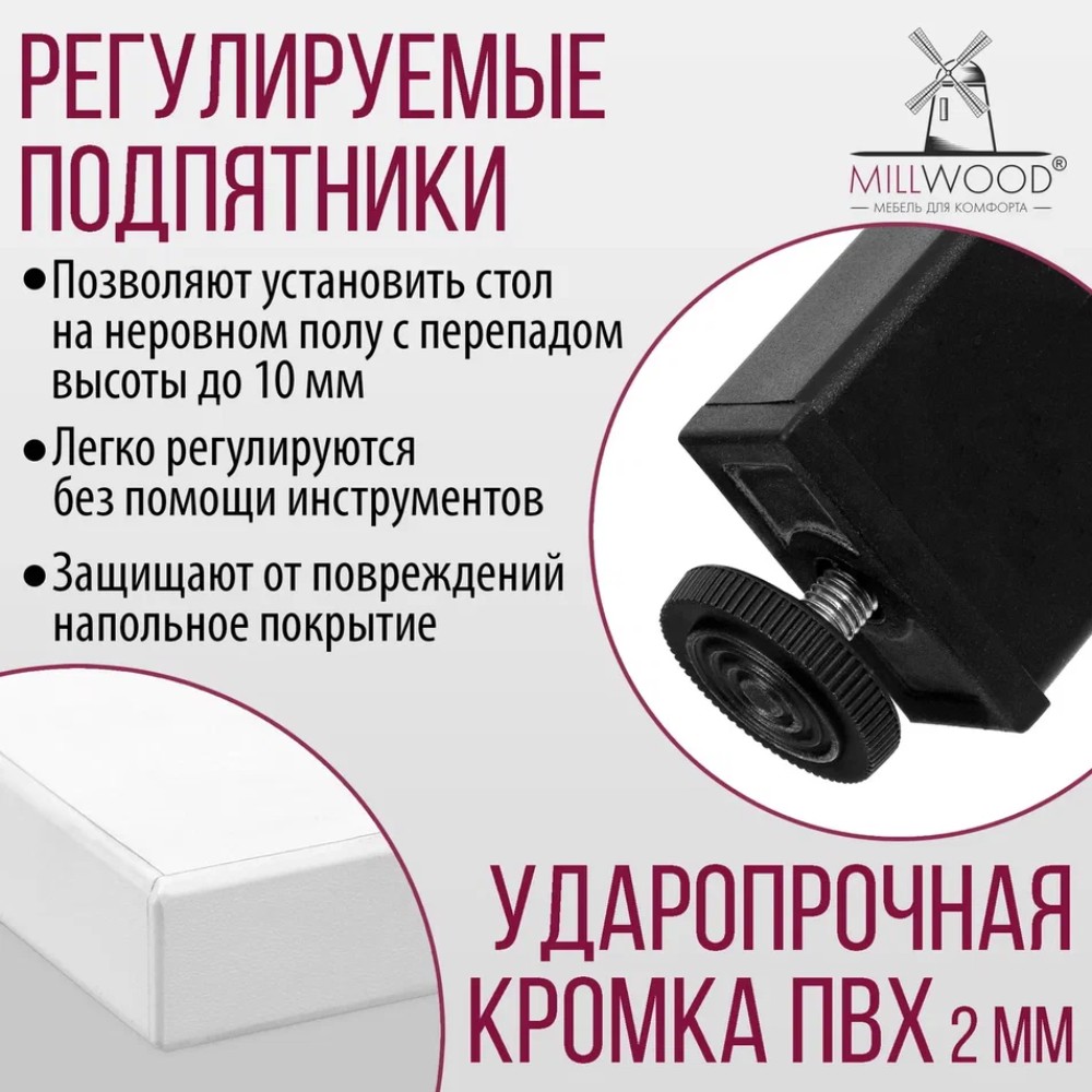 Стол Millwood Сеул, 1300х800 мм, белый, черный - 8