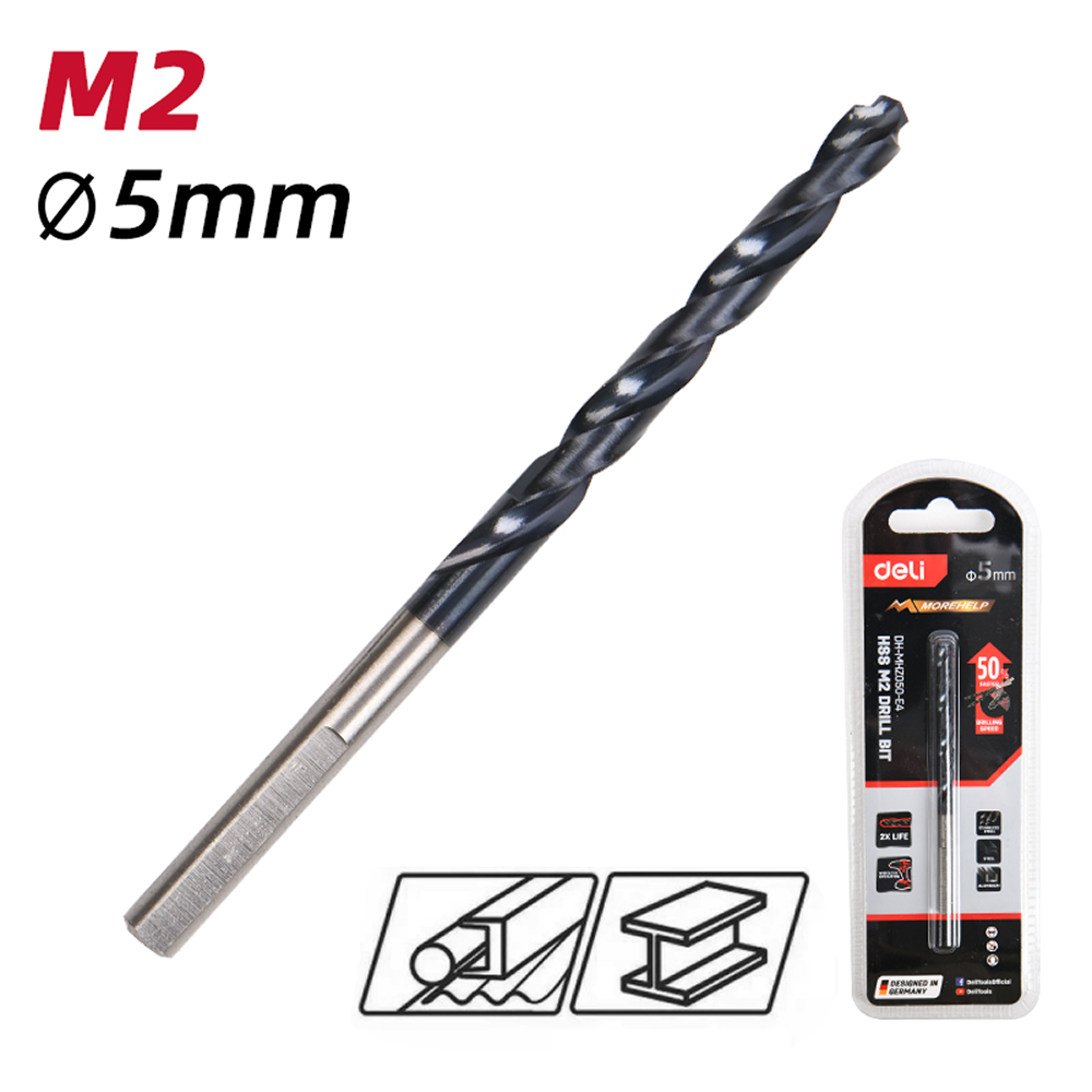 Сверло по металлу Deli RS EDH-MHZ050-E4, 5.0 мм, DIN 338, HSS-TiN - 3