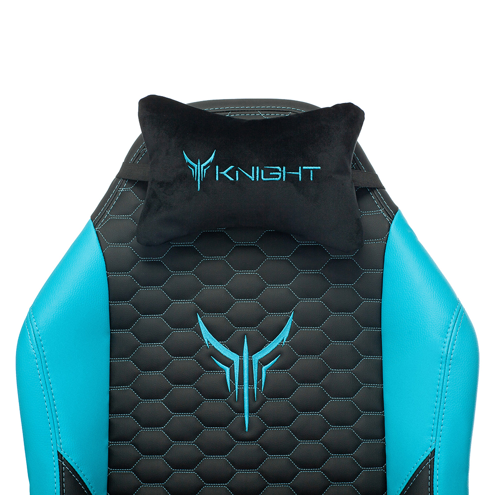 Кресло игровое "Knight Neon", экокожа, металл, черный, голубой - 11