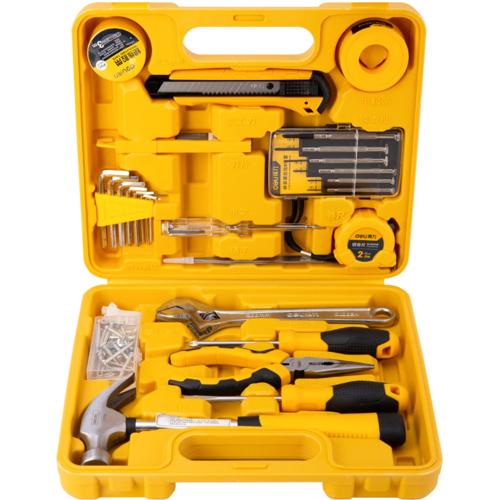 Набор ручного инструмента Deli "EDL1028J", 28 предметов, чемодан, желтый
