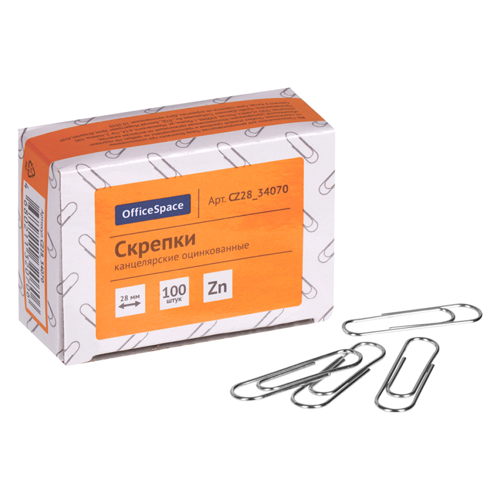 Скрепки овальные "OfficeSpace", 28 мм