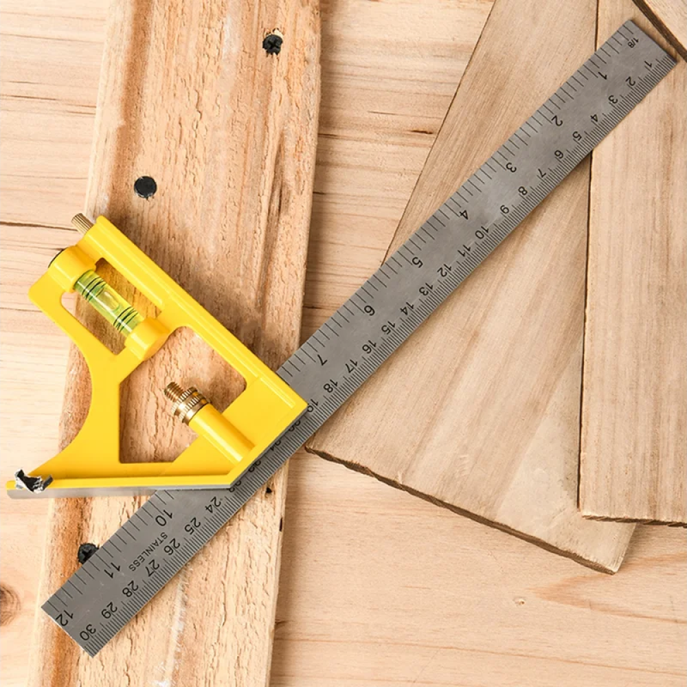 Линейка Deli EDL7300Y, с угольником и уровнем, металл, пластик, 30 см  - 5