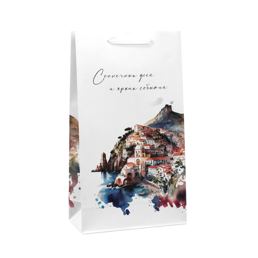 Пакет бумажный подарочный "Яркие события", 35х20х9 см , белый