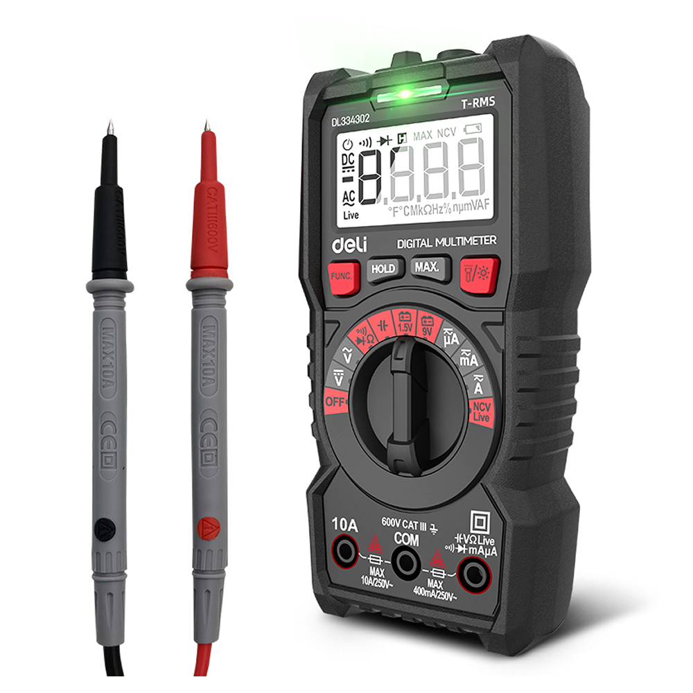 Мультиметр цифровой Deli RS EDL334302, 600В, универсальный