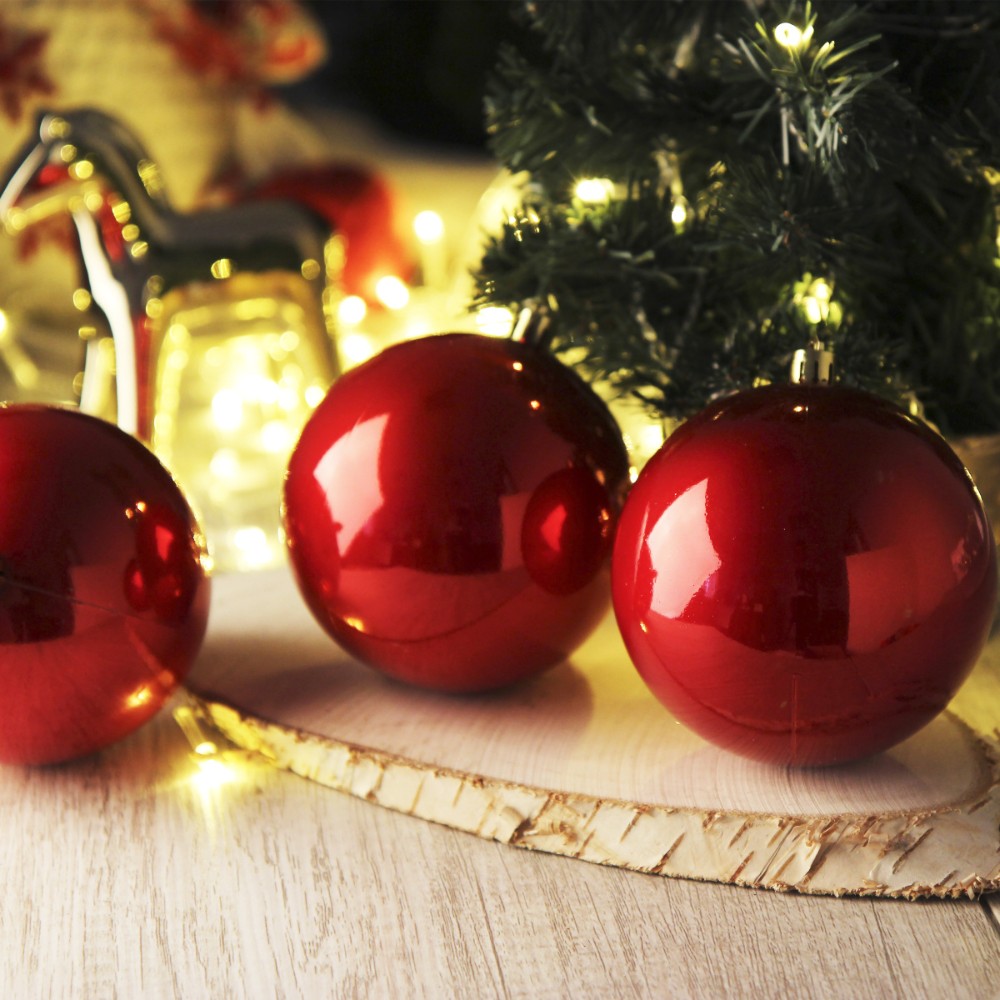 Шар елочный "Перламутр красный", 10 см, пластик, ассорти, 3 шт/уп.