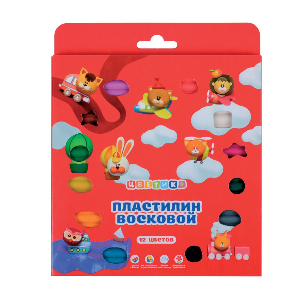 Пластилин восковой "Цветик", 12 цветов