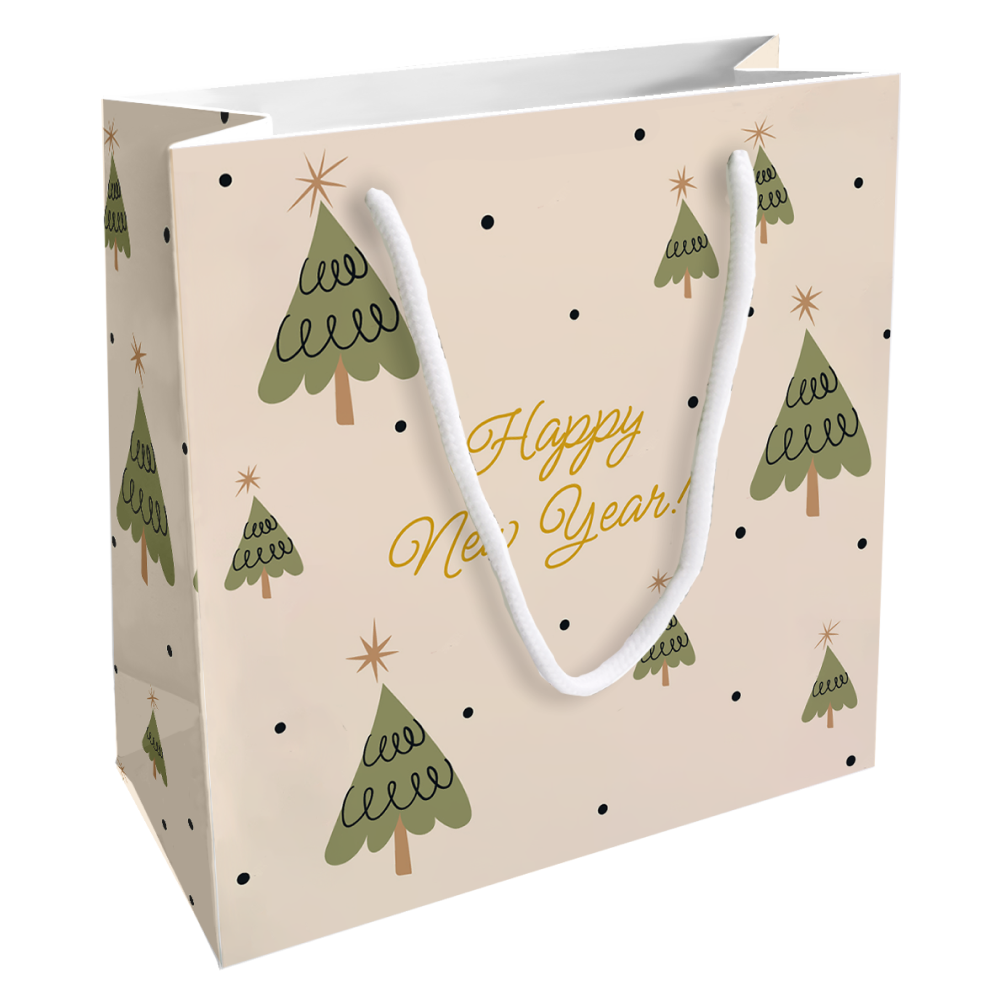 Пакет бумажный подарочный "Spruce. Елки", 20х20х8 см, бежевый